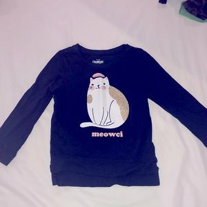 MEOWCHI CAT WITH A HAT NAVY LONG SLEEVE OSHKOSH TOP